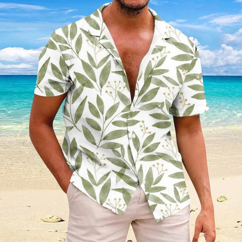 Camisa havaiana de manga curta masculina, camisas de flores de praia estampadas em 3D, tops de moda, blusa masculina, 5XL, 2024