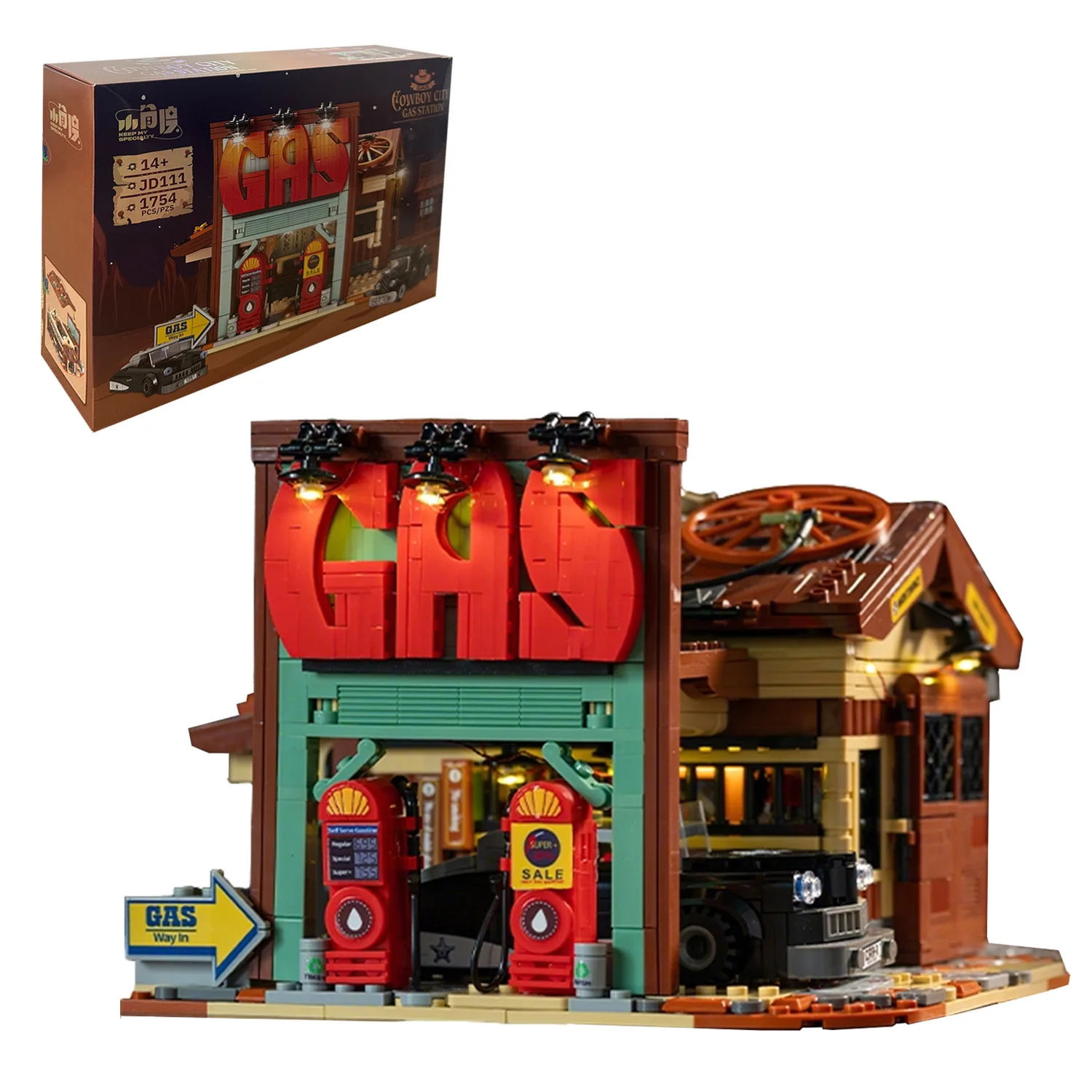 

1299PCS Wild West Bank Building Set, Western Town Bank Model Kit with Wagon & Horse, Collectible Display