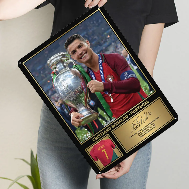 كريستيانو رونالدو البرتغال اليورو 2016 الكأس علامات معدنية الرياضة المشارك زينة للمنزل عناصر الديكور الديكور غرفة المعيشة