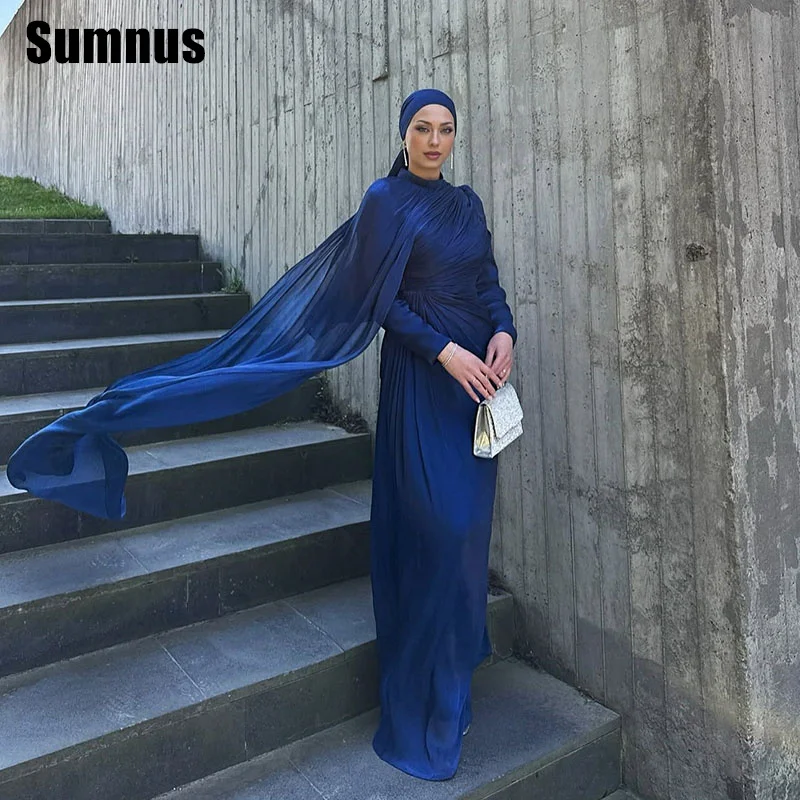 

Sumnus Elegant Mermaid Evening Dresses High Neck Royal Blue Pleats Formal Occasion Dresses فساتين سهرة Customized