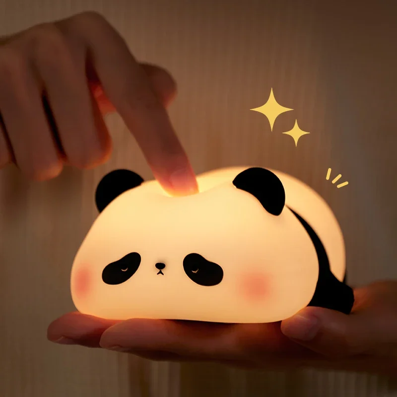 Cute Panda LED Night Light, Silicone Night Light, USB Rechargeable, Touch Night Lamp, Bedroom Timing Lamp Decoration, Children's