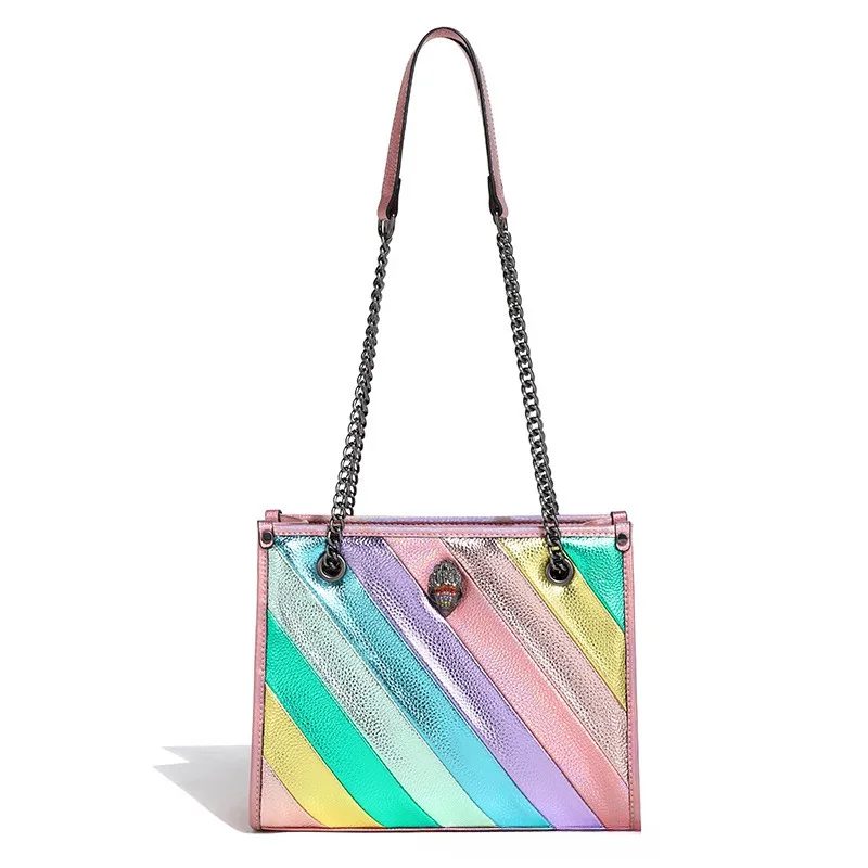 

High-quality Large-capacity Ladies Shoulder Bag Fashion Hit Color Rainbow Splicing Models 2024 New Women's Bags