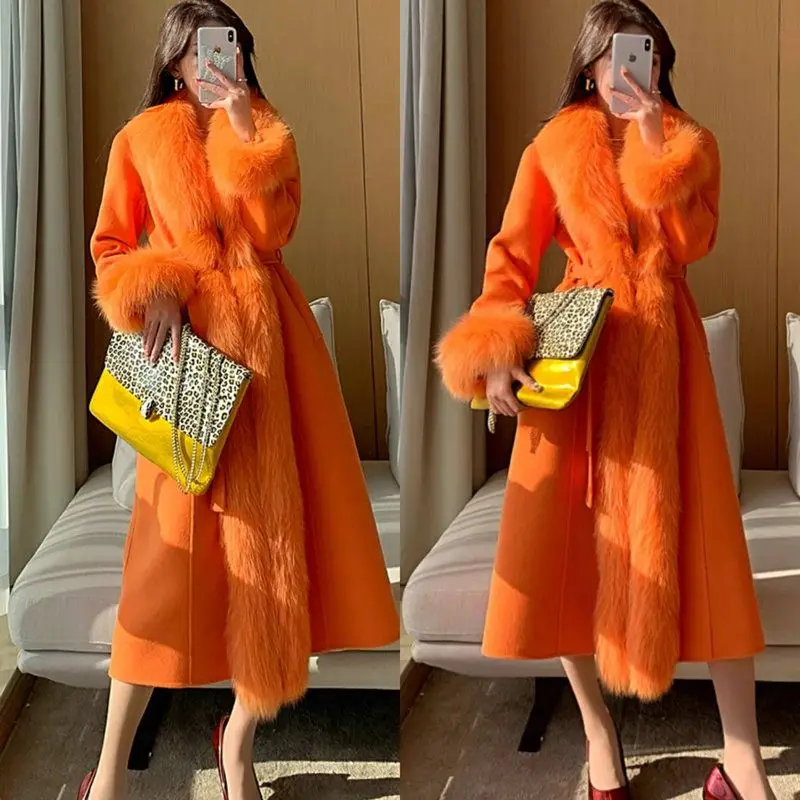 Women 2023 New Winter Mink Coat Long Cashmere Coat Fox Fur Collar Thickened Woolen Coat Imitation Fur All-match Hin Thin