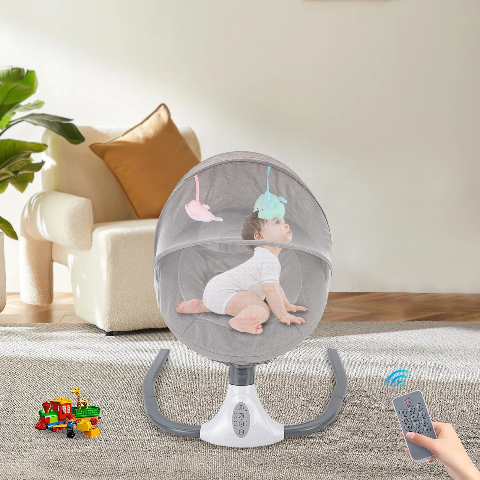 baby swing  S-Y608 gray rocking chair (USB cable) environment-friendly steel pipe, ABS, and cloth