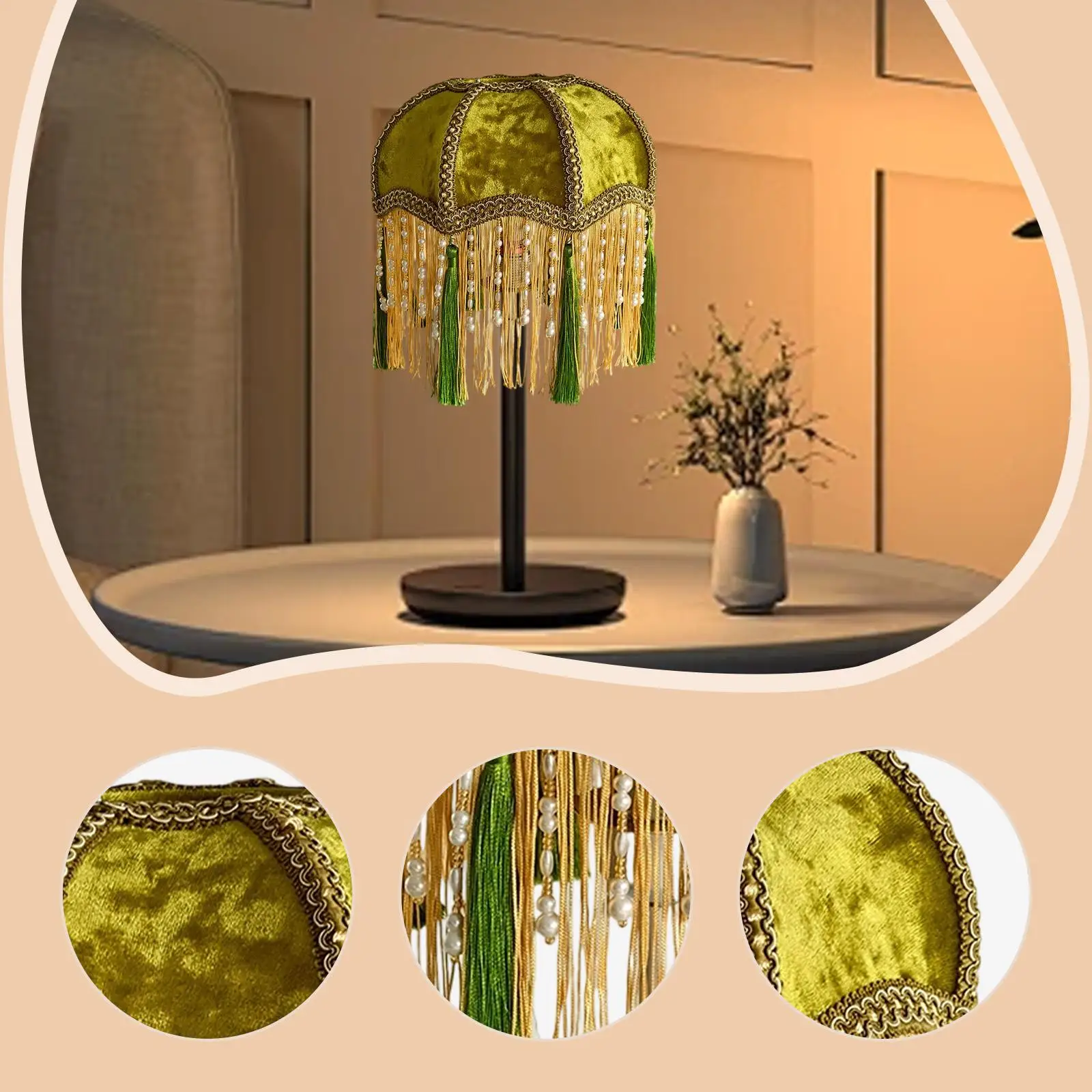 Retro Velvet Table Lamp Shade Vintage Fringe Home Decorative Lampshade for Bedroom Hotel Bedside Living Room Decor