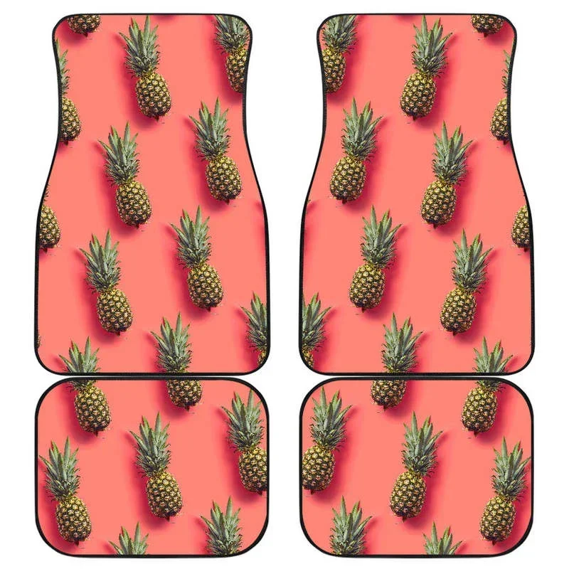 Pastel Pink Pineapple Pattern Print Front and Back Car Floor Mats Heavy Carpet Front and Rear Full Set 4PCs Pack