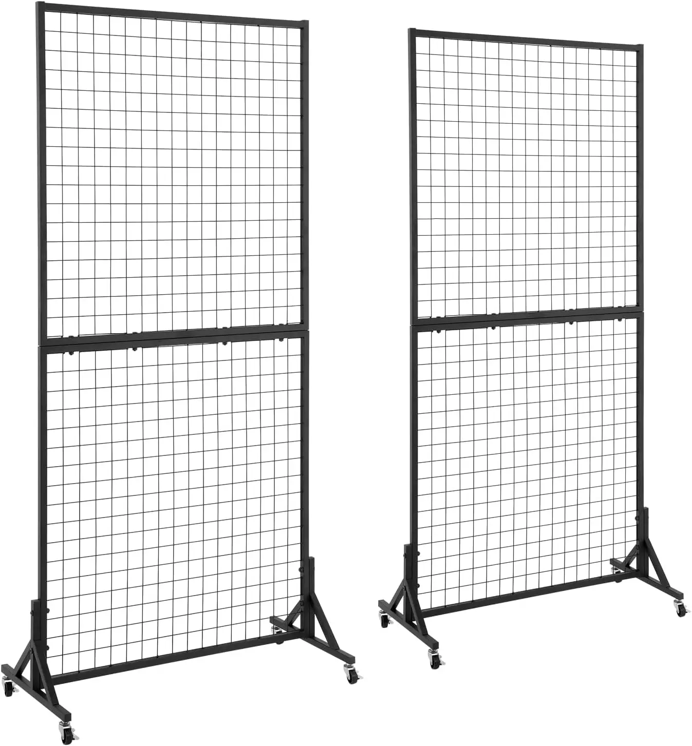 2 Packs 2.9' X 6' Grid Wall Panels Standing Wire Grid, Study Display Rack with T-Base Wheels Freestanding Gridwall Panel Tower