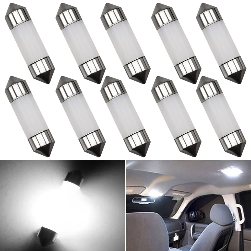 10 PCS C10W C5W LED Bulb 31mm 36mm 39mm 41mm 12V Festoon Led COB 6500K White Car Interior Reading Light Trunk License Plate Lamp