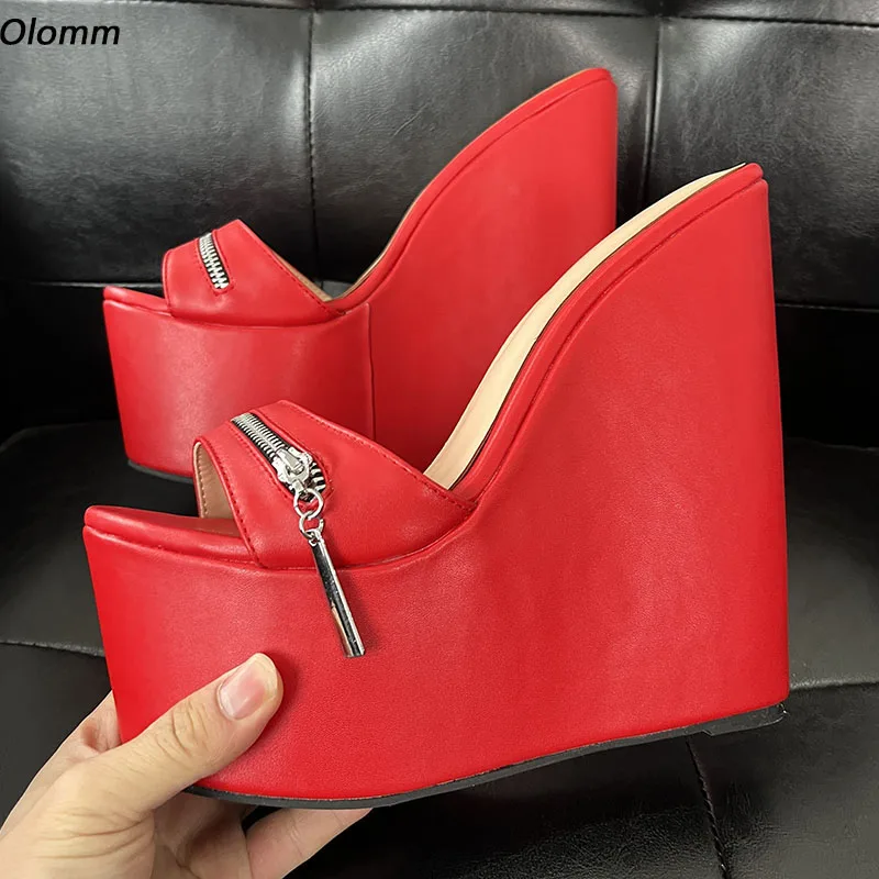 

Olomm/женские туфли-лодочки ручной работы на платформе, босоножки на танкетке и высоком каблуке с круглым носком, великолепные красные туфли цвета фуксии, женские размеры США, большие размеры 5-15