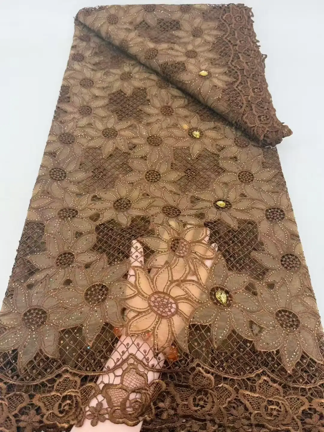 

African Bicolor Silk Thread nigerian Guipure Cord Lace Fabric High Quality Water Soluble French Lace for Women Birthday Party