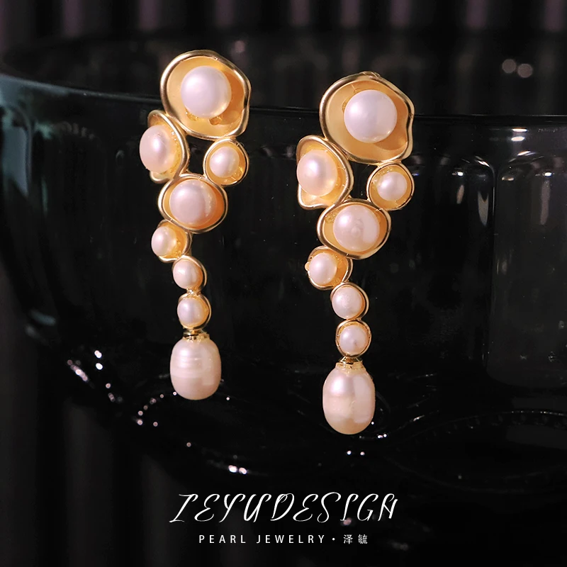 

Natural Shell Pearl Pendant Earrings Creative Design Honeycomb Handmade Earrings Gift for Women Jewelry GE0330