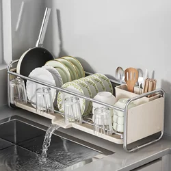 Kitchen Dish Organizer Narrow Stainless Steel Shelf Drainer Rack Multifunctional Bowl Rack Plate Cutlery Kitchenware Storage