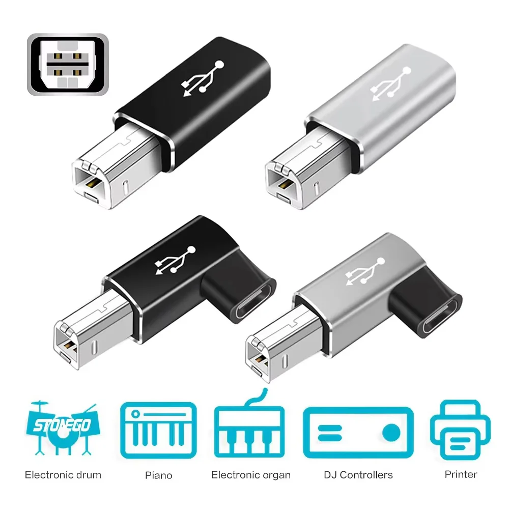 USB C to USB B 2.0 for MIDI Controller Data Transfer Male to Female Type C to B Adapter for HP/Epson/Canon Printer Scanner