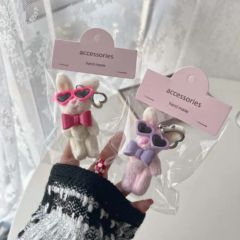 Plush Heart Bow Bear Pendant Stuffed Doll Hanging Ornament Bag Pendant Cartoon Animal Bow Rabbit Doll Keychain Bag Accessories