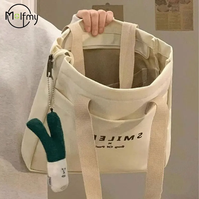 Student Canvas Bag Fashion Handbag Women Letter Print Tote College Student Book Shoulder Bags Large-capacity Purses and Handbags