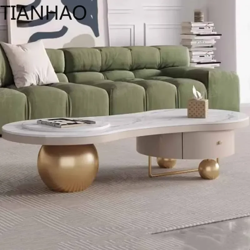 Console Clear Storage Coffee Table Drawer Floor White Modern Side Center Living Room Minimalist Mesa Auxiliar Home Furniture