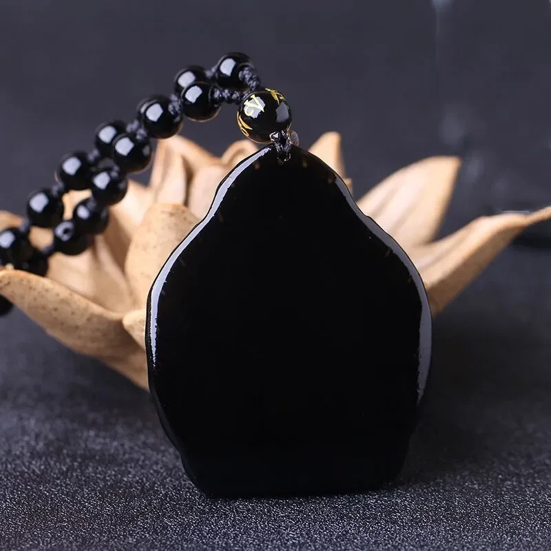 Natural Obsidian Wang Zi Cheng Long and Manjusri Bodhisattva Pendants Jewelry Fine Jewelry Lucky Amulet Guardian Pendant Jewelry