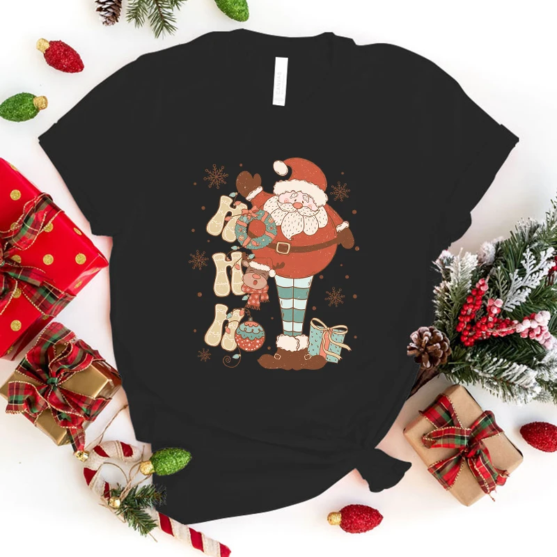 New Christmas Santa Claus T Shirt Christmas Santa Claus Print T-Shirt Unisex Summer Casual O-Neck Lady Female Clothing tops