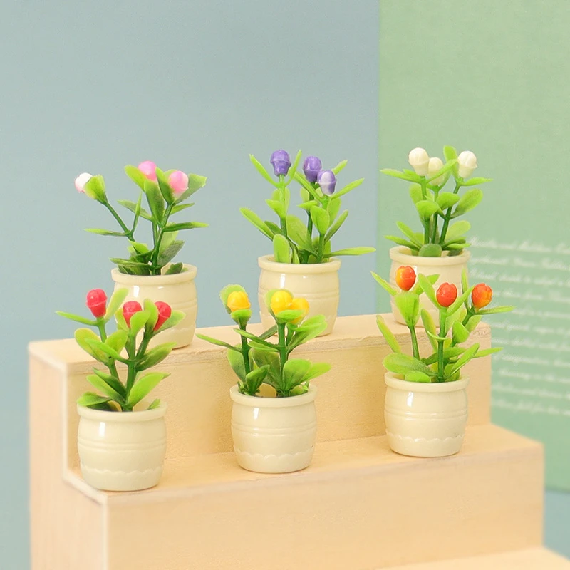 10Pcs 1/12 Dollhouse Flower Plant Potted Model Mini Garden Decoration Dolls House Accessories Micro Landscape Ornament