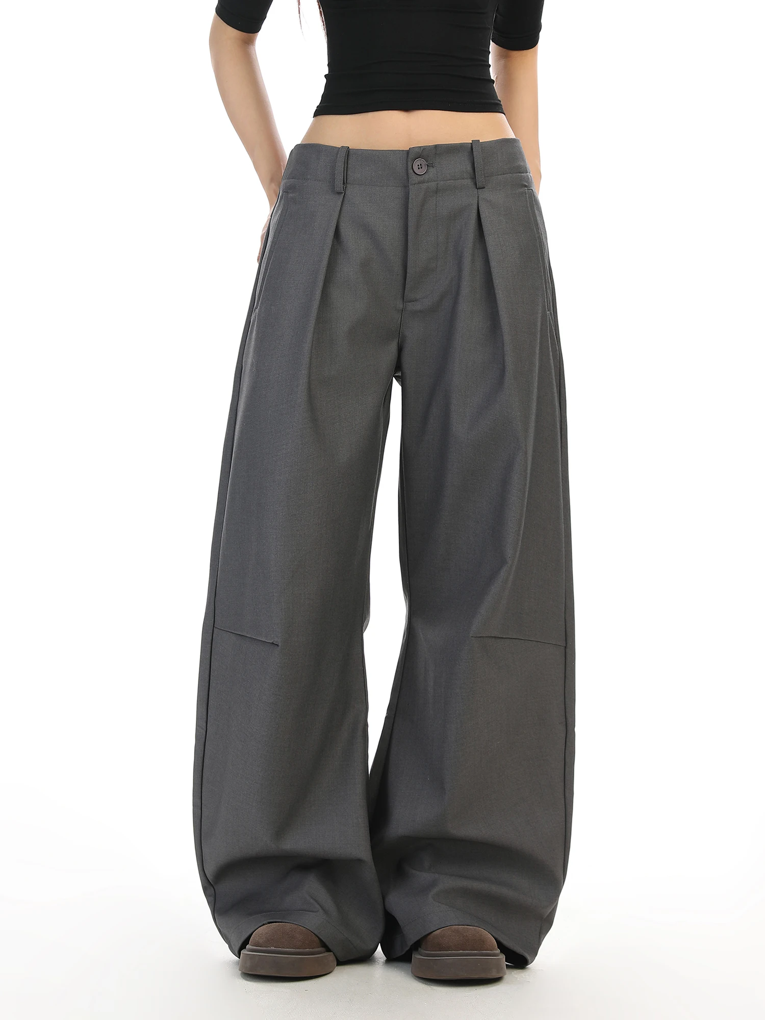 

Casual High Waist Wide Leg Pants Women's Loose Fit Straight Cut Trousers Elegant Drapey Shapeless Versatile Fashionable