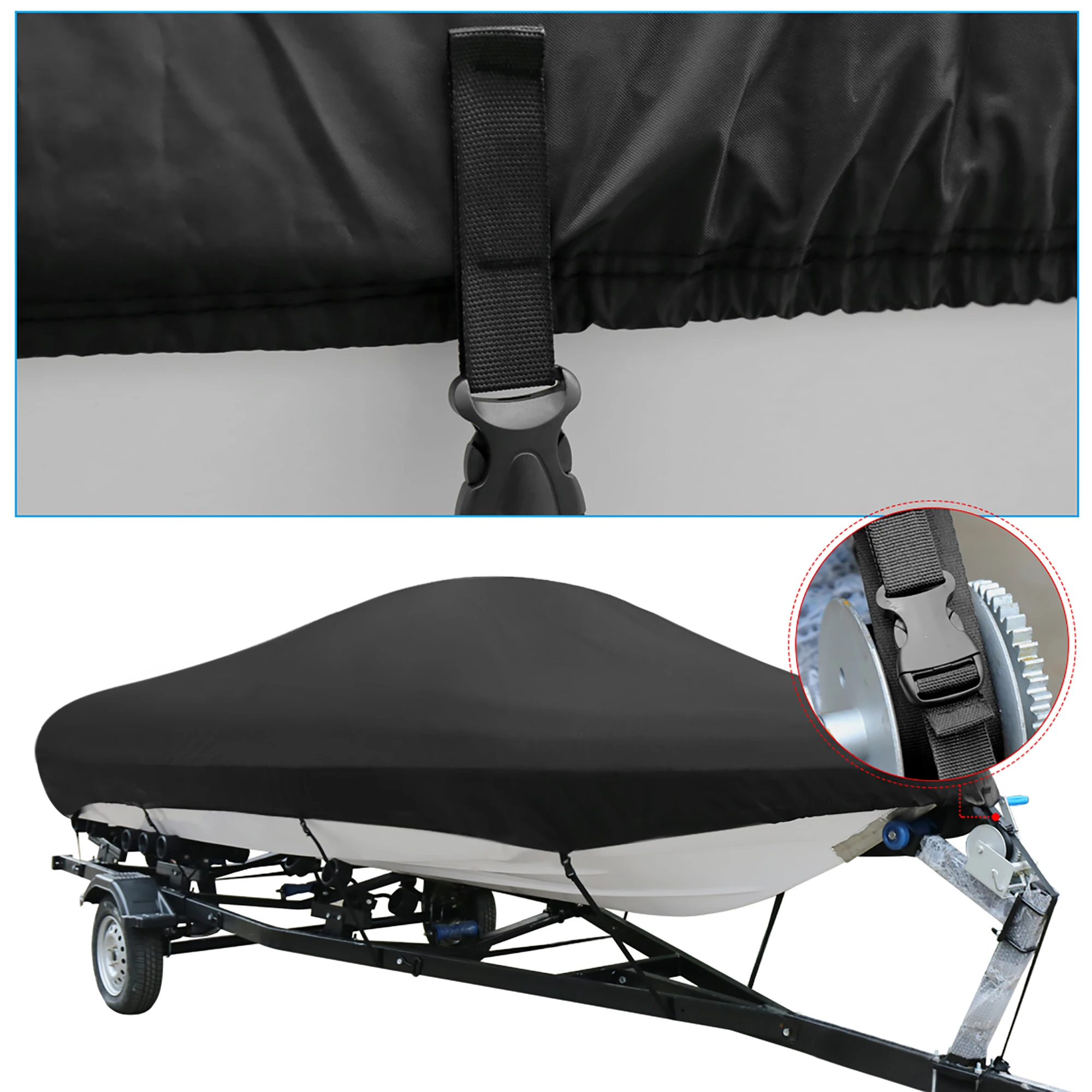 UXCELL 14-16ft 600D ผ้ากันน้ําป้องกันรอยขีดข่วน Trailable เรือ V-Hull สีดํา 540x290 ซม.