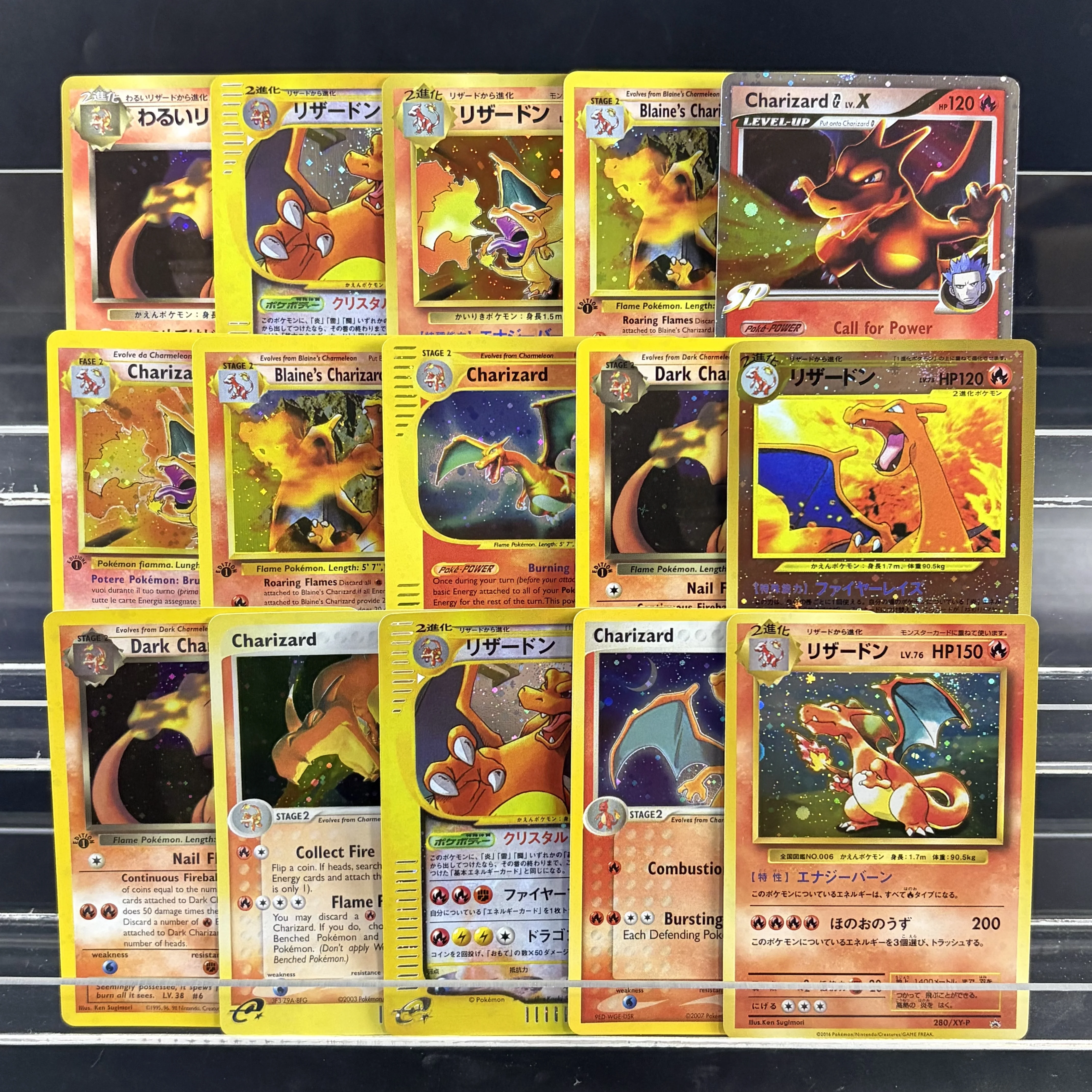 Anime PKM Charizard Featured Vintage Holo Cards Crystal Dark Blaine's Base Set  Multi Language Mixed Era TCG Card For Collectors