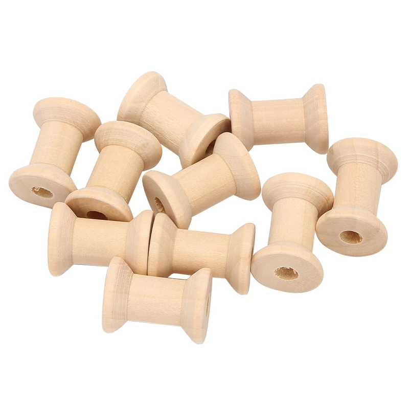 10Pcs Wooden Empty Thread Spools Natural Color 29mm x23mmA09G
