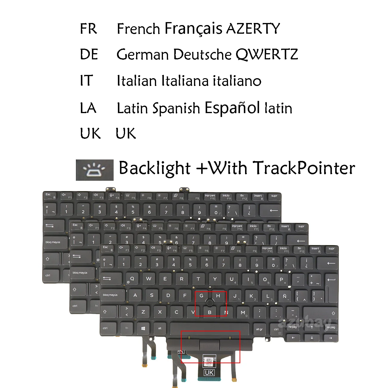 

Французская AZERTY, немецкая QWERTZ, итальянская LAS-латинская испанская британская клавиатура для Dell Latitude 5400 5401 5410 5411, Y2019 07RR5H с подсветкой
