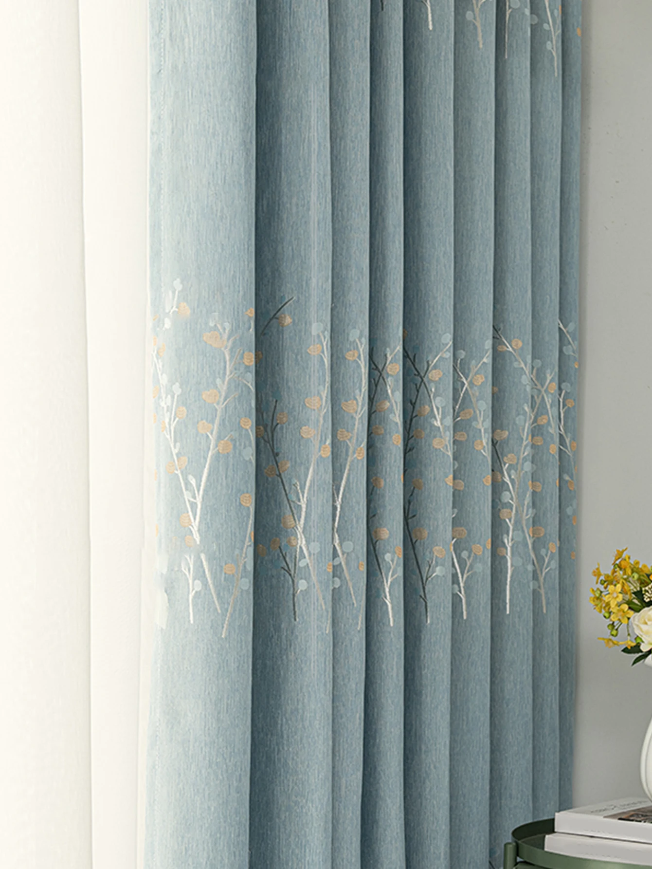 1pc tree embroidered curtain，modern polyester single panel curtain for living room