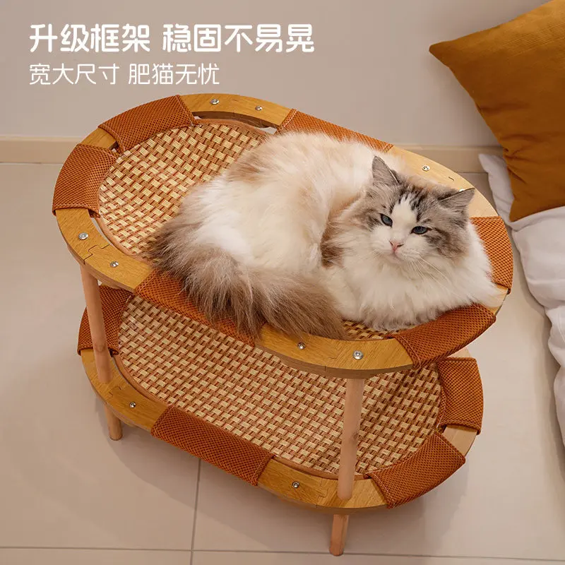 Extra Large Double-Layer Cat Scratcher & Bed Combo, Sisal Mat Non-Shedding Rattan Solid Wood Bunk Hammock for Indoor Cats