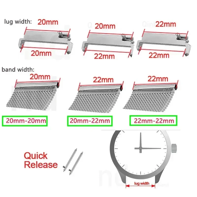 Watch Band Adapters 20mm To 20mm 22mm To 22mm 22mm To 20mm Quick Release Pins Connectors Watch Band Spring Bars Accessories 2pcs