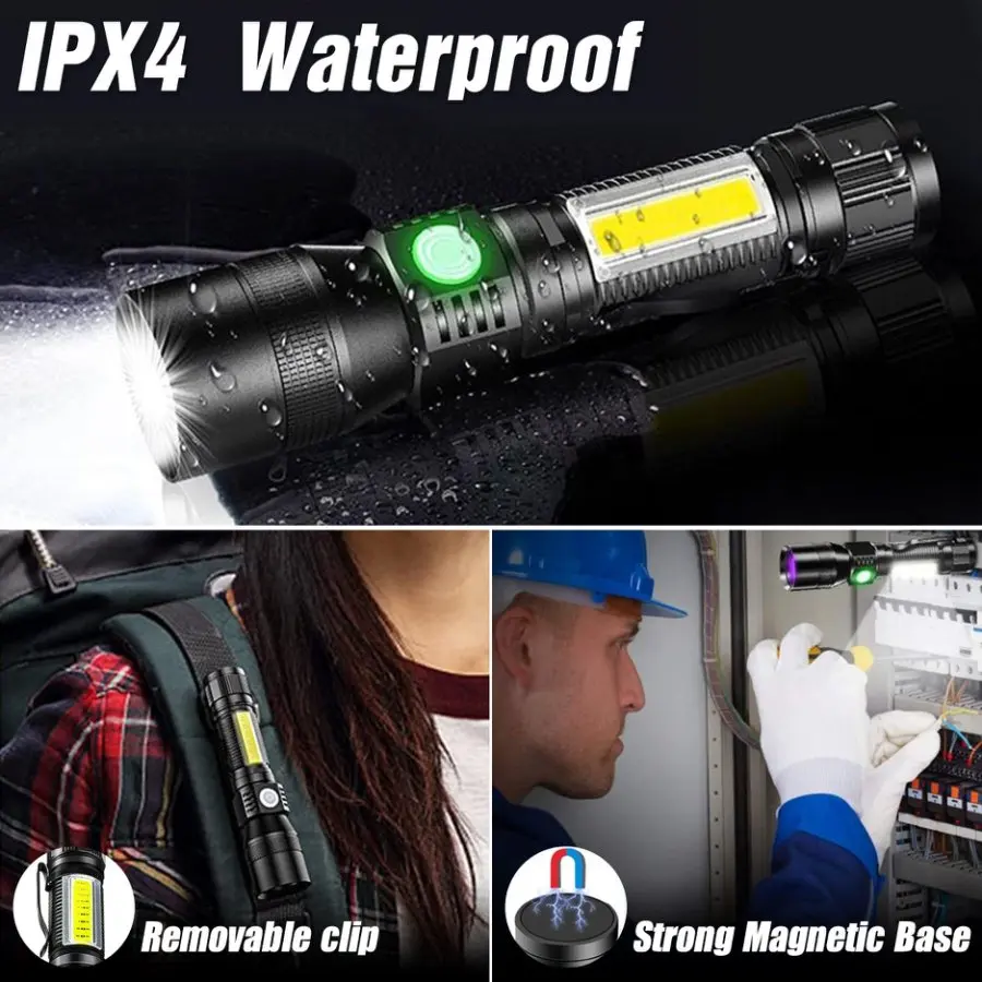 Super Bright Red/White/UV Light LED Flashlight 7 Modes Type-C USB Rechargeable Multifunctional Magnetic Work Lamp Portable Torch