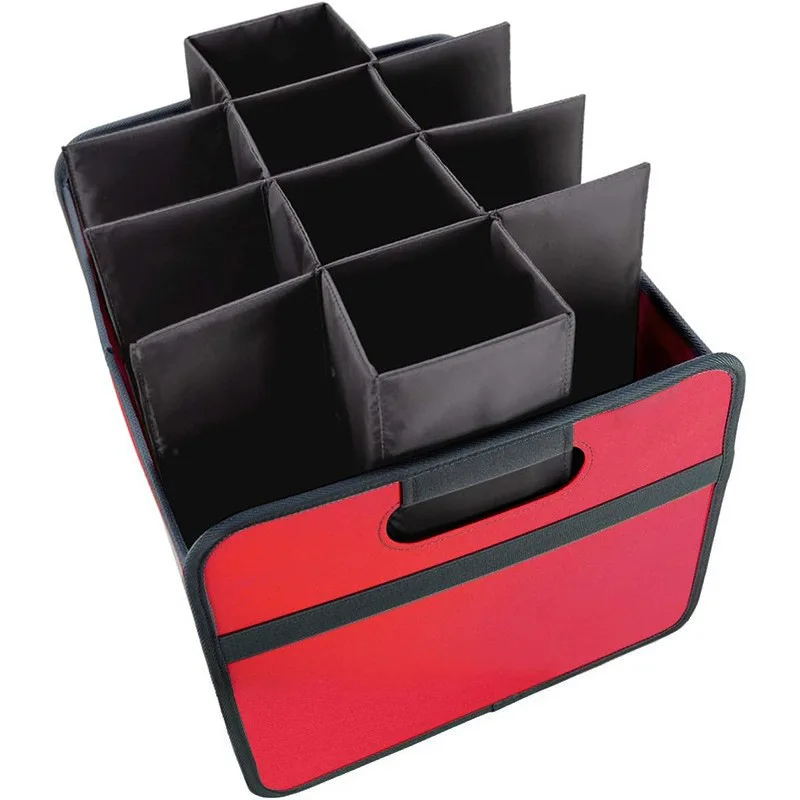 Foldable Oxford Fabric Wine Bottle Storage Bag Or Grid Car Trunk Organizer Carry Handles Compact Red Glass Carrier Travel