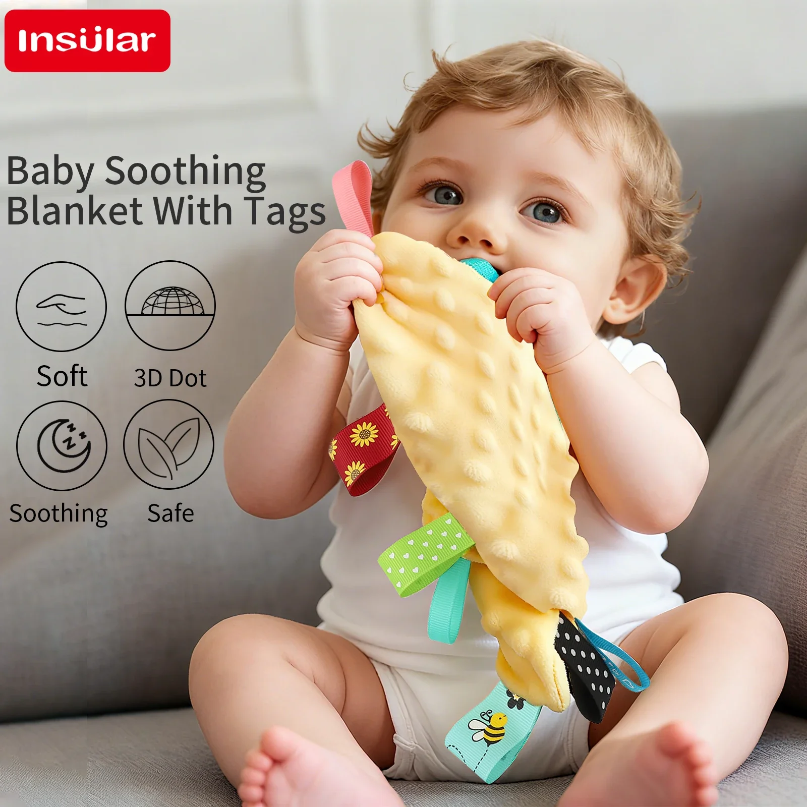 Colorful Baby Sleep Aid Doudou Label Soothing Towel Infant Lullaby Handkerchief Kids Sleeping Companion Soothing Comfortable1-3Y