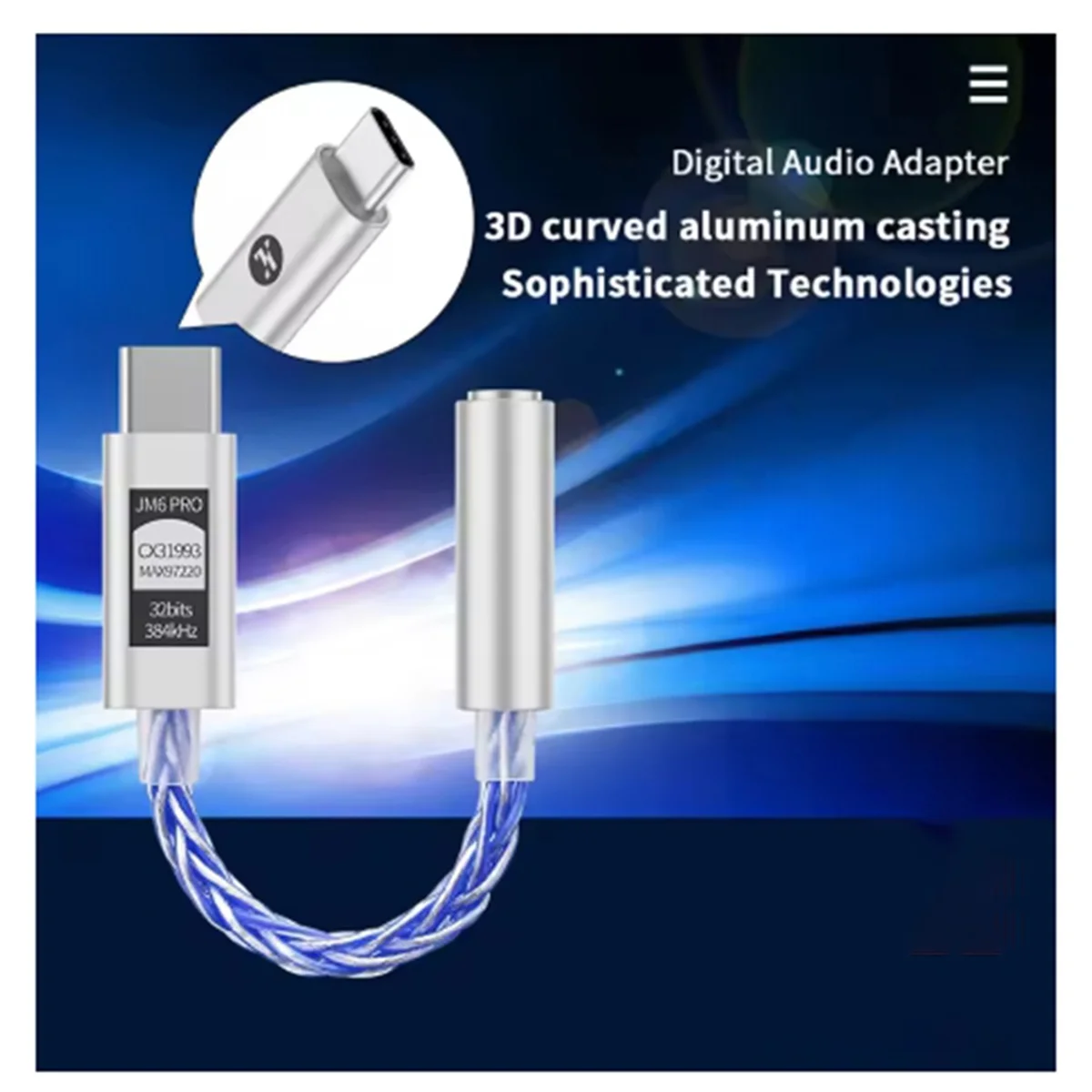 New Tech  JM6 Pro Type-C to 3.5mm CX31993 Digital Audio Portable Decoding Amp Hifi Mobile Headset USB JM11 Blue