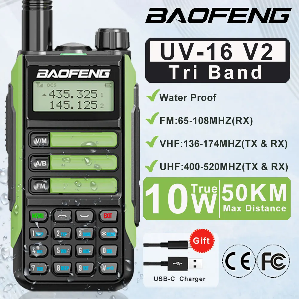 宝峰uv-16-v2無線機-10w強力-長距離防水-vhf-uhf-cb-ポータブルハム-デュアルバンド-双方向無線-usb-c充電