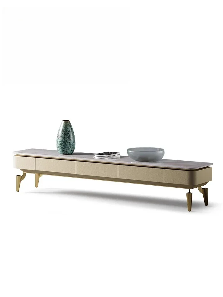 

Modern light luxury villa living room designer new high-end natural marble TV cabinet