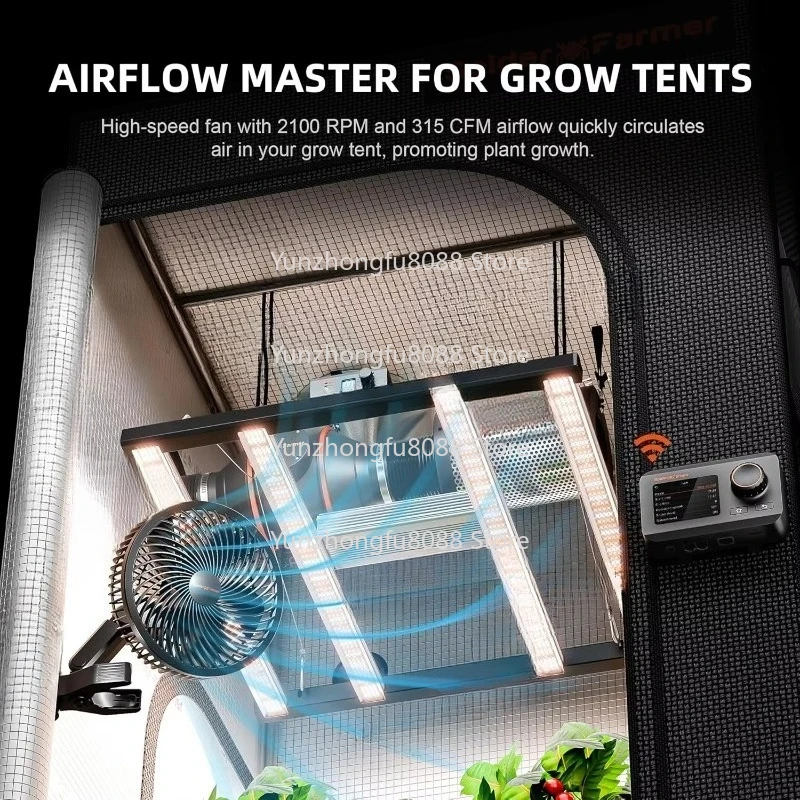 New EC Motor Quiet Custom 10 Dynamic Wind Speed and 10 Level Oscillation Weatherproof 6 Inch Growth Tent Clip Fan