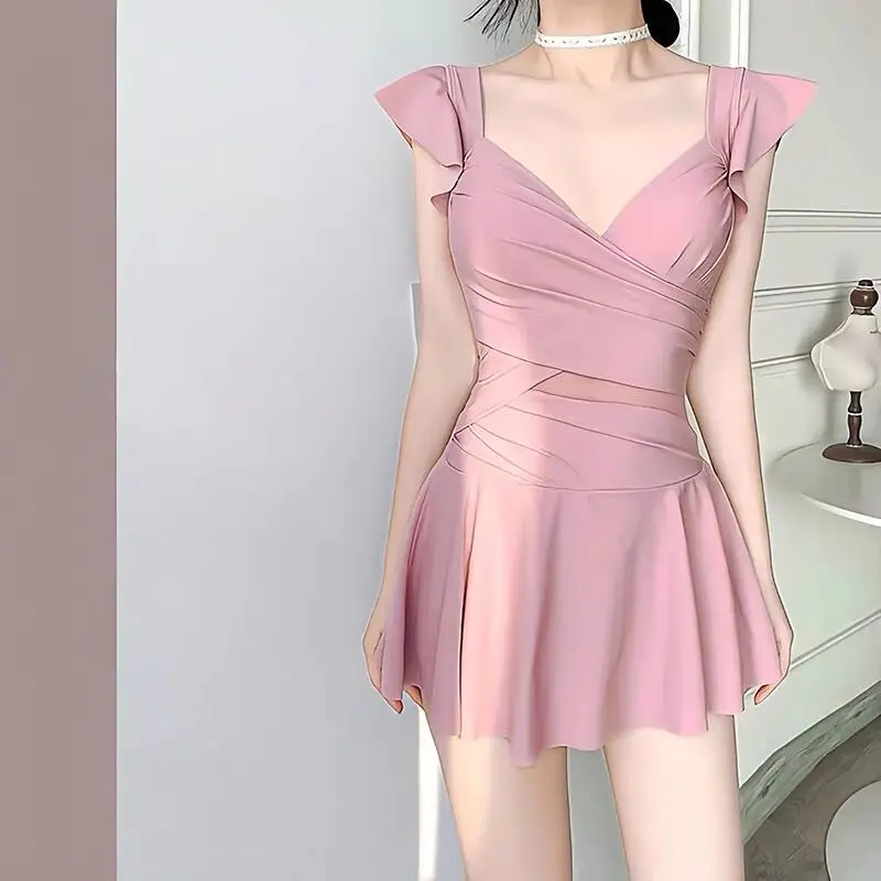 

Купальник больших размеров для женщин, розовый, термокупальник, скрывающий недостатки фигуры, удобный, из молочного шелка, повседневный стиль