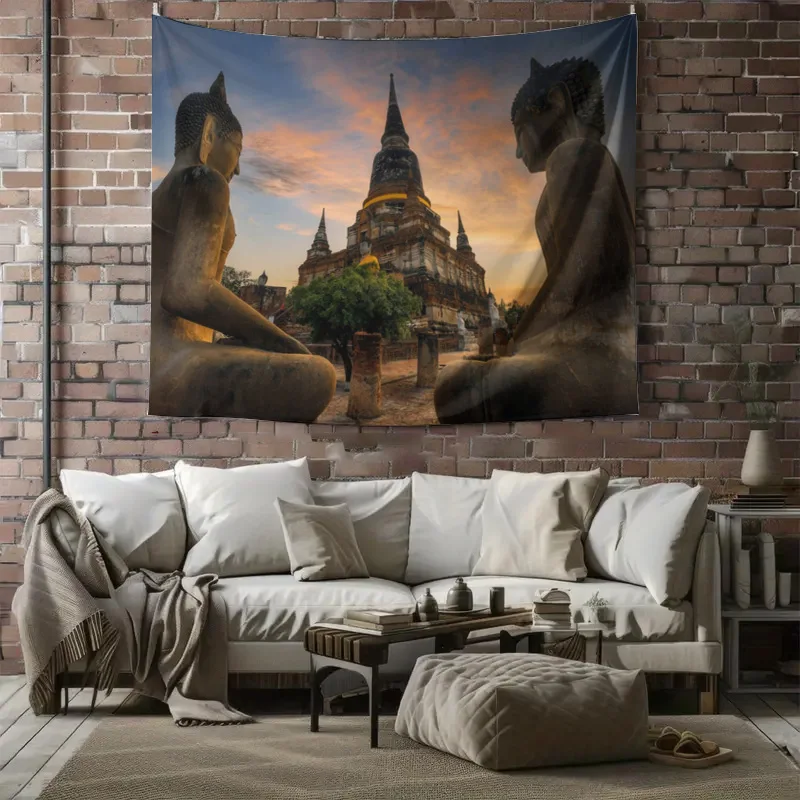 Buddhist Buddha Wall Tapestry Poster Thai Temple Mural Spiritual Decoration Art Zen Meditation Home Decor Religious Wall Hanging