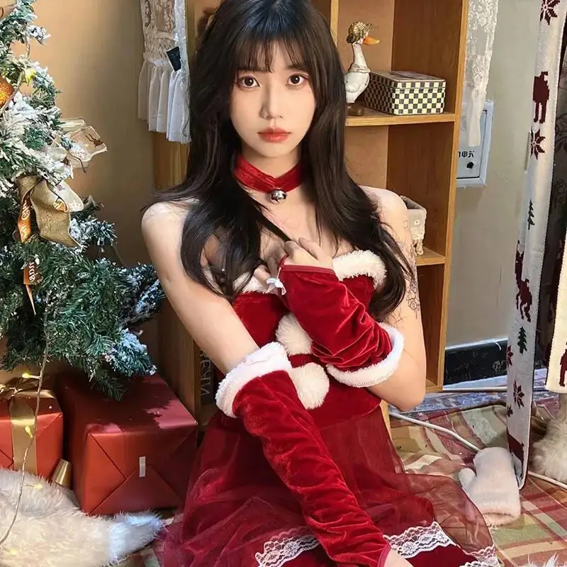 

Новый рождественский костюм, платье для взрослых, костюм для взрослых, женский осенне-зимний наряд, красная тематическая униформа, платье