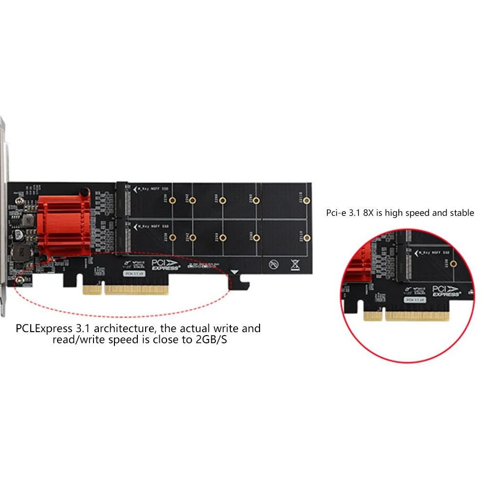 PCIE3.1 X8 Dual M.2 Hard Disk Expansion Card ASM1812 Chip Supports NVME Protocol Full Speed Expansion Card