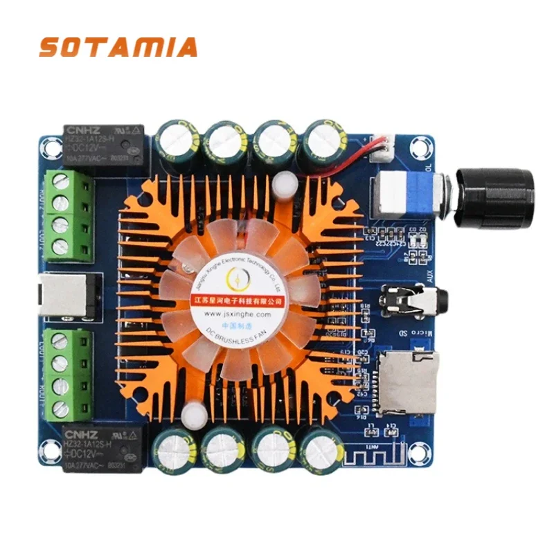 Placa amplificadora Bluetooth SOTAMIA TDA7388 50Wx4 Mini amplificador Digital tarjeta TF entrada auxiliar amplificador de Audio Hifi hogar inteligente