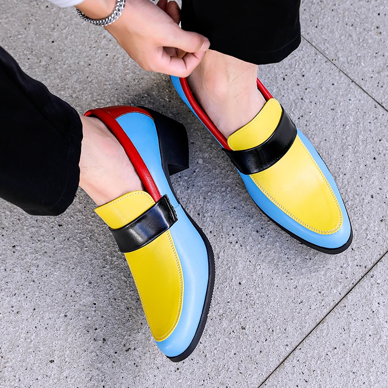 Men Non-Slip Nightclub Color Blocking Fashion Loafers Stylish Men Casual Shoes Classic Men Shoes for Wedding Leather Dress Shoes