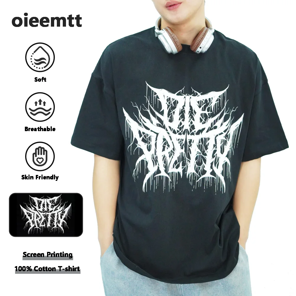 

High Quality Baggy T-shirt Drop Shoulder Oversized Black T-shirt Screen Printing Pattern Round Neck Tops Tee T-shirt For Men