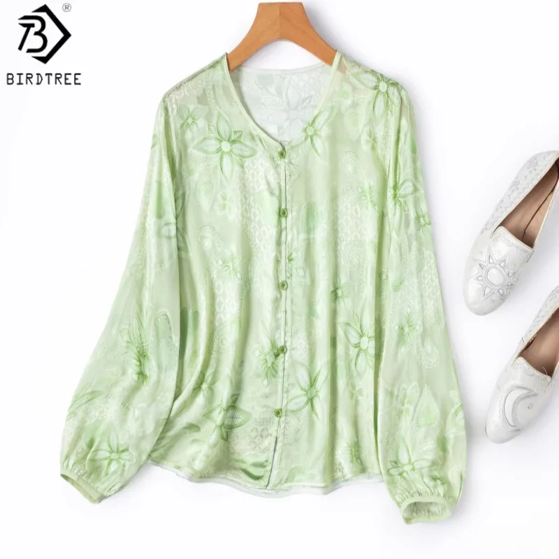 

Birdtree, 100% Silk Sheer Shirt, Women Cut Jacquard Chiffon Breathable Cardigan, Sun protection Tops, 2026 Spring New T63010JF