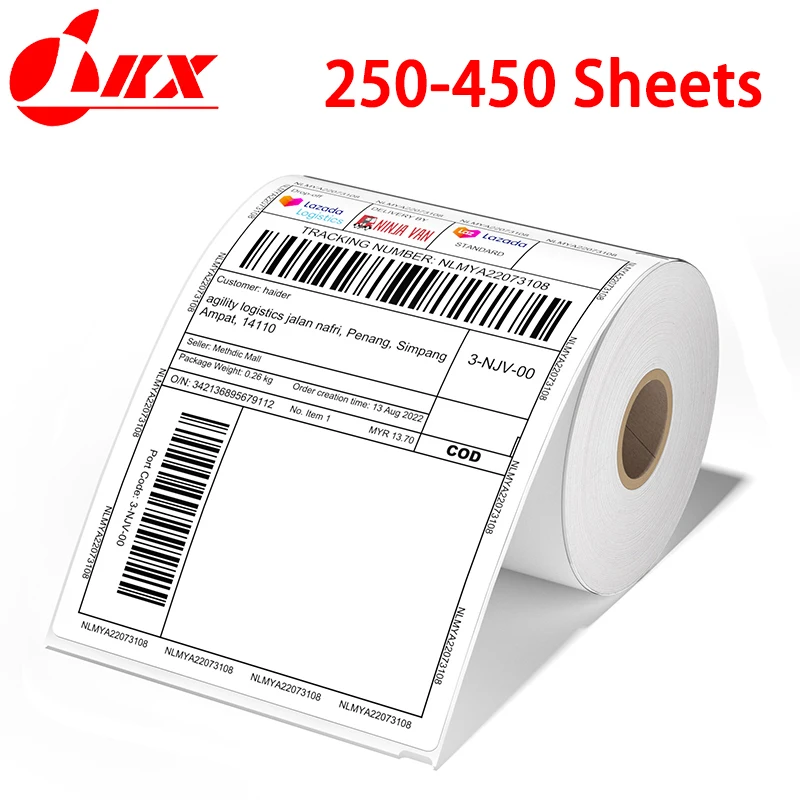 LKX 4x6 Inch thermal paper rolls Printer Shipping Labels All-Purpose Sticker Self-adhesive Waterproof Oil-Proof For 241BT