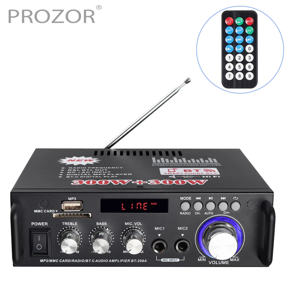 PROZOR 600 Вт усилитель для домашнего кинотеатра Bluetooth стерео аудиоприемник звук SD микрофон USB MMC FM 12 В/220 В регулятор громкости высоких частот