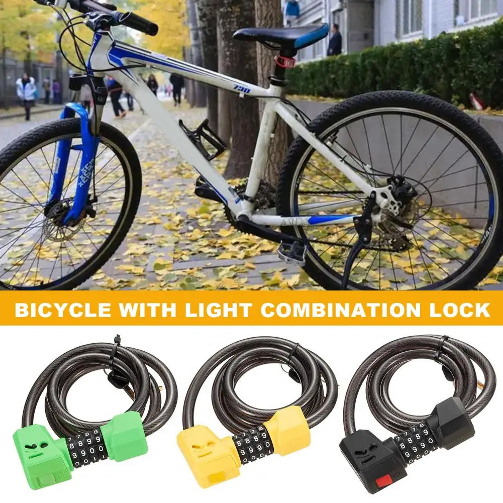 Bike Cable Lock Cycling Lock Led Light Bicycle Lock with 4 Digit Resettable Combination for Shear-resistant Universal Bike Cable