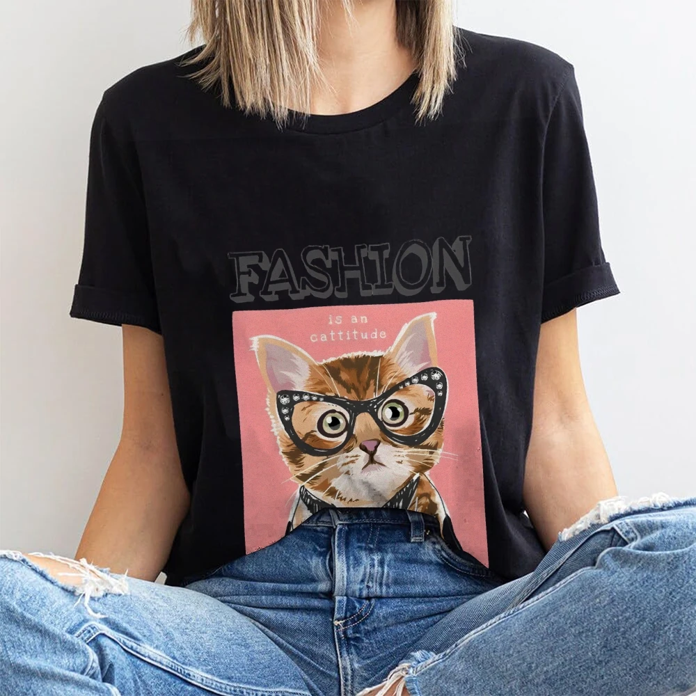تي شيرت برسومات Y2k، موضة هي موقف مع طباعة قطة أنيقة، طراز Kpop، أنيق ومثق، قماش ناعم للمظهر الكاجوال العصري #5
